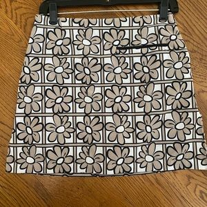 Floral Tile Print Mini Skirt in Beige and White